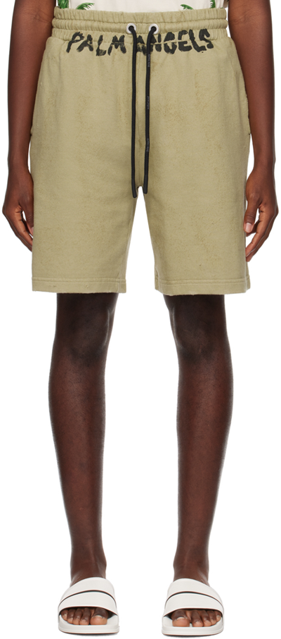 Palm Angels Khaki Faded Shorts In Military Black
