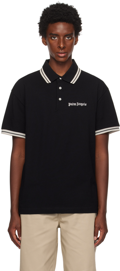 Palm Angels Black Classic Polo In Black White