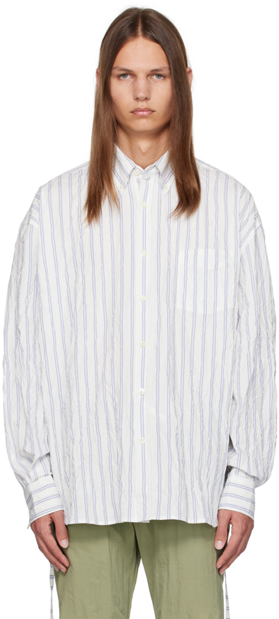 John Elliott White Crinkled Shirt In White X Blue