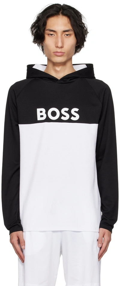 Hugo Boss Black & White Paneled Hoodie In 001 - Black
