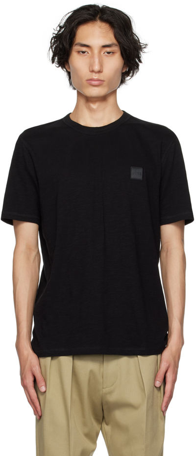 Hugo Boss Tales Mens Cotton-jersey T-shirt With Logo Patch Nos In Black