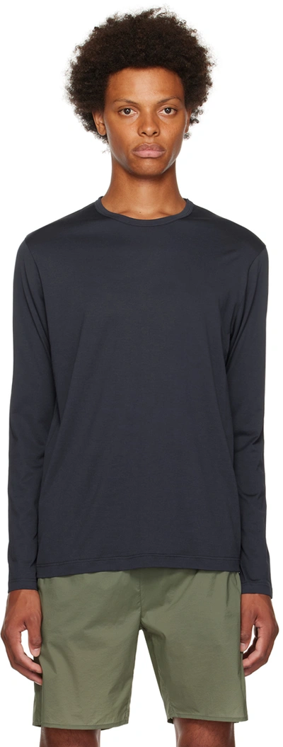 Sunspel Classic Long Sleeve Cotton T-shirt In Blue