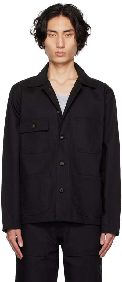 Naked And Famous Black Chore Jacket In Black Canvas