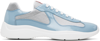 Prada Men's America's Cup Patent Leather Patchwork Sneakers In Light Blue