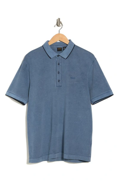 Hugo Boss Pestructured Short Sleeve Cotton Polo In Light Blue