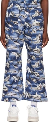 Palm Angels Sharks Easy Wide-leg Trousers In Blue Black