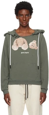 PALM ANGELS KHAKI BEAR RIPPED HOODIE