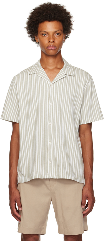 Vince Men's Cabana Striped Camp Shirt In Pale Thyme Off White