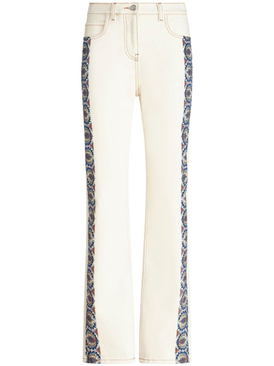 Etro Jeans Mit Floralen Seitenstreifen In White