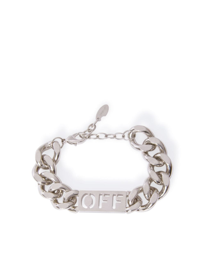 Off-white Logo-plaquechain-link Bracelet In Silver