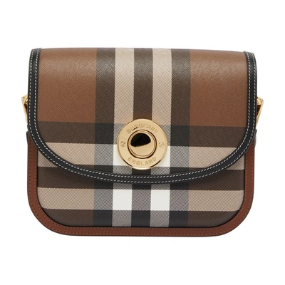 Burberry Checked Foldover Top Medium Elizabeth Bag In Dark_birch_brown