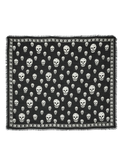 Alexander Mcqueen Skull-print Wool Scarf In Black