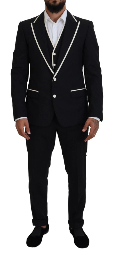 DOLCE & GABBANA DOLCE & GABBANA ELEGANT BLACK AND WHITE SLIM FIT THREE PIECE MEN'S SUIT