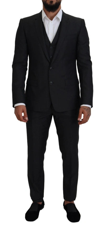 Dolce & Gabbana Elegant Gray Martini Three-piece Wool Silk Men's Suit