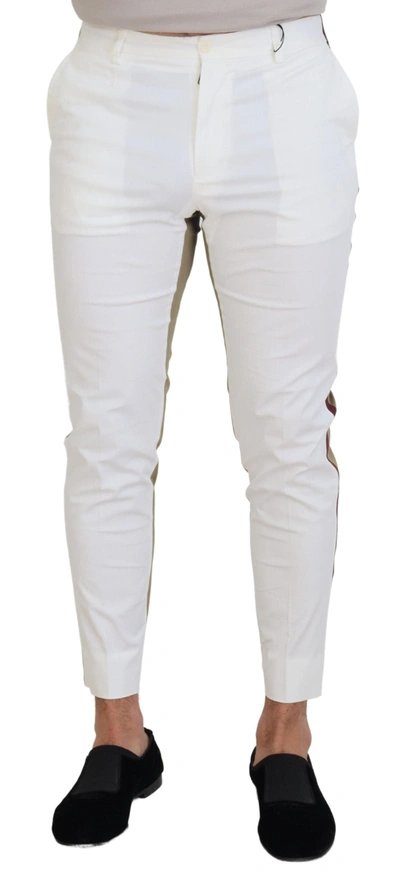 Dolce & Gabbana White Brown Slim Fit Chino Pants