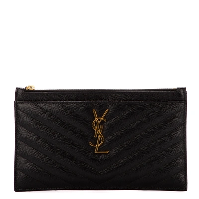 Saint Laurent Zip Fragments Ysl Monogram Pouch Card Case Wallet In Black