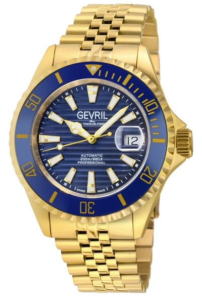 Gevril Men's Chambers Swiss Automatic Gold-tone Stainless Steel Watch 43mm In Amber / Blue / Gold Tone / Yellow