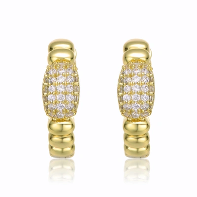 Genevive Gv Sterling Silver 14k Yellow Gold Plated With Cubic Zirconia Scalloped Huggie Hoop Earrings