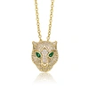 Rachel Glauber Rg 14k Yellow Gold Plated With Emerald & Cubic Zirconia 3d Panther Head Pendant Layering Necklace In Multi