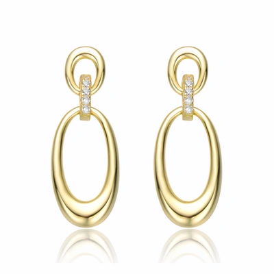 Genevive Gv Sterling Silver 14k Yellow Gold Plated With Cubic Zirconia Oblong Chain Dangle Earrings