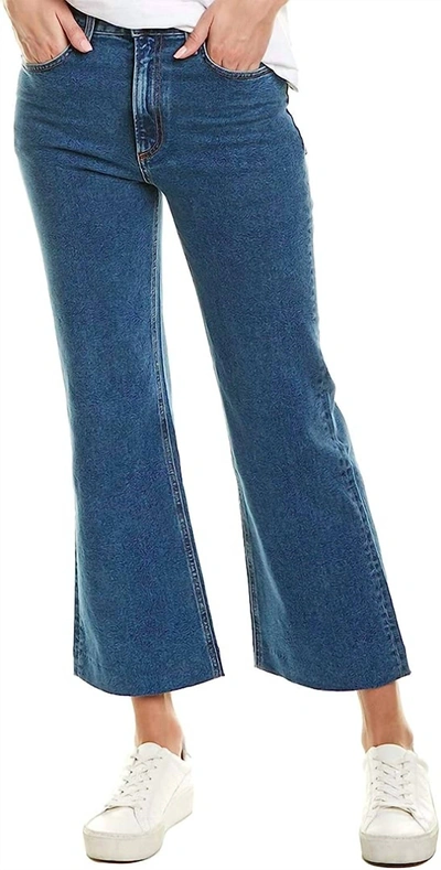 Rag & Bone Wide Leg Ankle Cotton Washed Stretch Jeans In Blue
