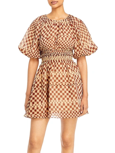 Moon River Womens Checkered Fit & Flare Dress In Brown
