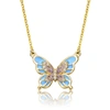 Rachel Glauber 14k Plated Cz Butterfly Necklace In Blue