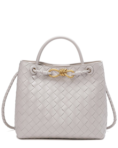 Tiffany & Fred Woven Leather Top Handle Messenger Bag In White