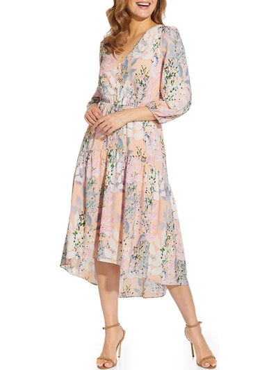 Adrianna Papell Womens Floral Calf Midi Dress In Pink