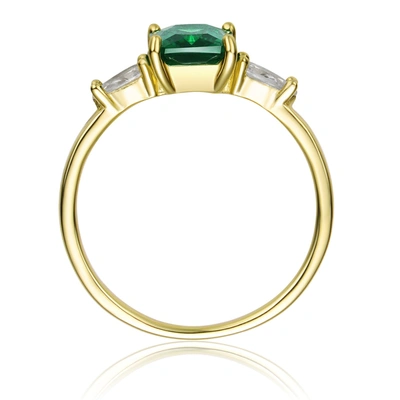Genevive Gv Sterling Silver 14k Yellow Gold Plated With Emerald & Cubic Zirconia 3-stone Engagement Anniversa In Green