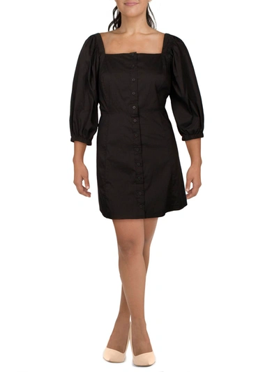 Danielle Bernstein Plus Womens Mini Puff Sleeve Shirtdress In Black