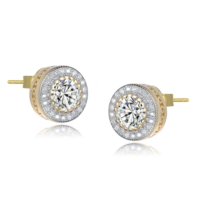 Genevive Gv Sterling Silver Cubic Zirconia Round Earrings In Gold