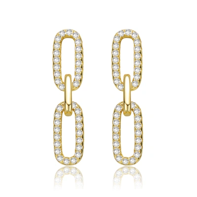 Genevive Gv Sterling Silver 14k Yellow Gold Plated With Cubic Zirconia Triple Link Chain Dangle Earrings