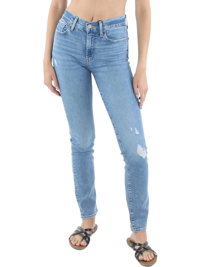Levi Strauss & Co Womens Distressed High Rise Straight Leg Jeans In Blue
