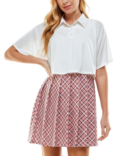 Kingston Grey Juniors Womens Print Skirt Two Piece Dress In White