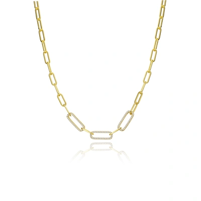 Rachel Glauber Rg 14k Yellow Gold Plated With Cubic Zirconia Elongated Cable Link Chain Necklace In Gold-tone