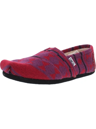 Toms Classic Womens Faux Shearling Square Toe Flats In Red