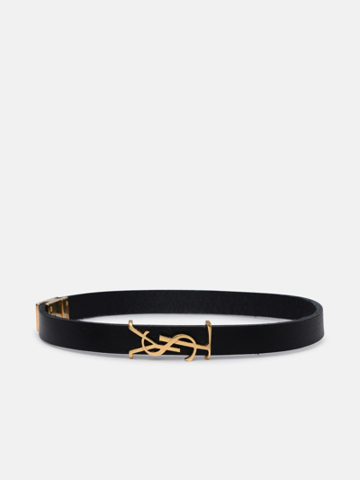 Saint Laurent Kids' Smooth Black Leather Opyum Bracelet