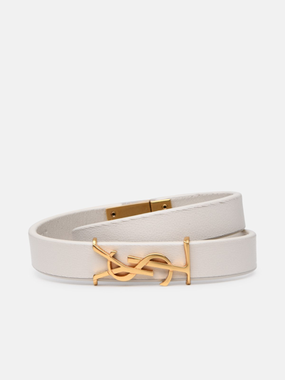 Saint Laurent Opyum Ivory Leather Bracelet In Cream