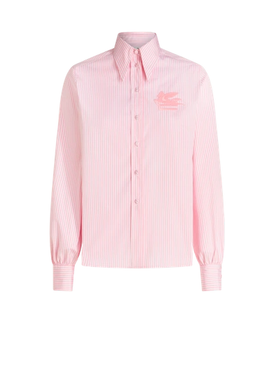 Etro Logo Embroidered Cotton Poplin Shirt In Pink
