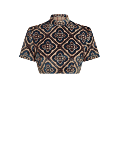 Etro Printed Cropped Top In Navy Blue