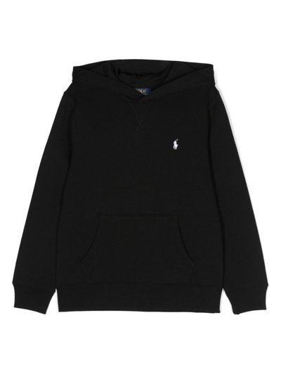 Ralph Lauren Kids' Logo-embroidered Cotton-blend Hoodie In Black