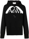 Alexander Mcqueen Drawstring Hooded Sweater With Ribbed Hem And Cuffs In Black