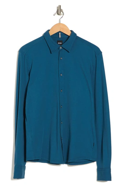 Hugo Boss Reid Cotton Button-up Shirt In Medium Blue