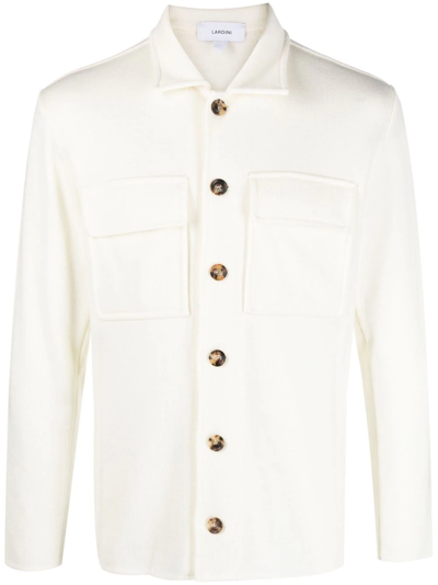 Lardini Wool Shirt Jacket With Open Collar In White