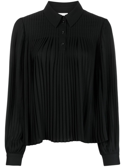 Claudie Pierlot Long-sleeve Pleated Shirt In Black