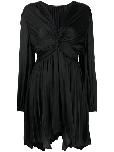 Maje Pleated V-neck Minidress In Black