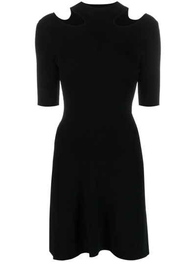 Maje Cut-out Ribbed-knit Dress In Black