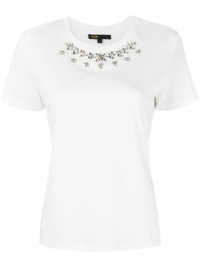 Maje Rhinestone-embellished Cotton T-shirt In Blanc