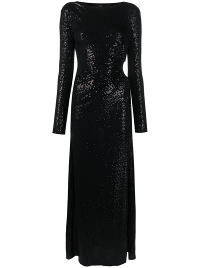 Maje Sequin-embellished Maxi Dress In Black